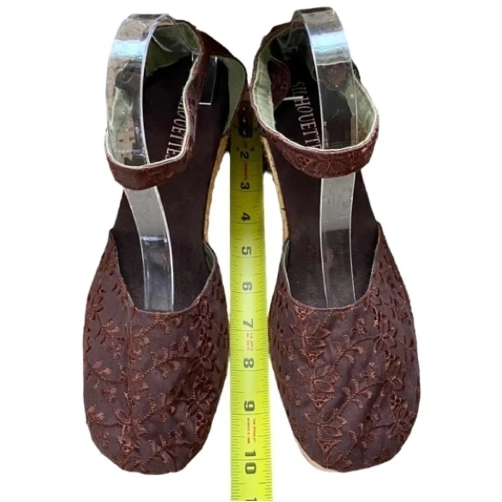 SILHOUETTES Eyelet Espadrille Ankle Strap Rope Heel Brown Women Size 10W